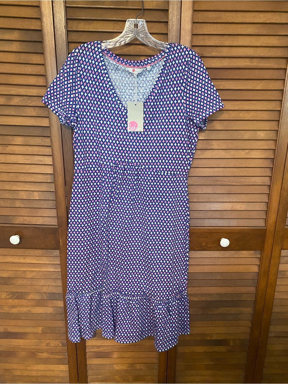 Boden Melissa Jersey Dress Navy Pink Diamond Geometric Size 10 NWT
